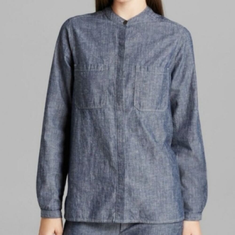 Vince Patch Pocket Button Down Shirt Blue Chambray Size Medium